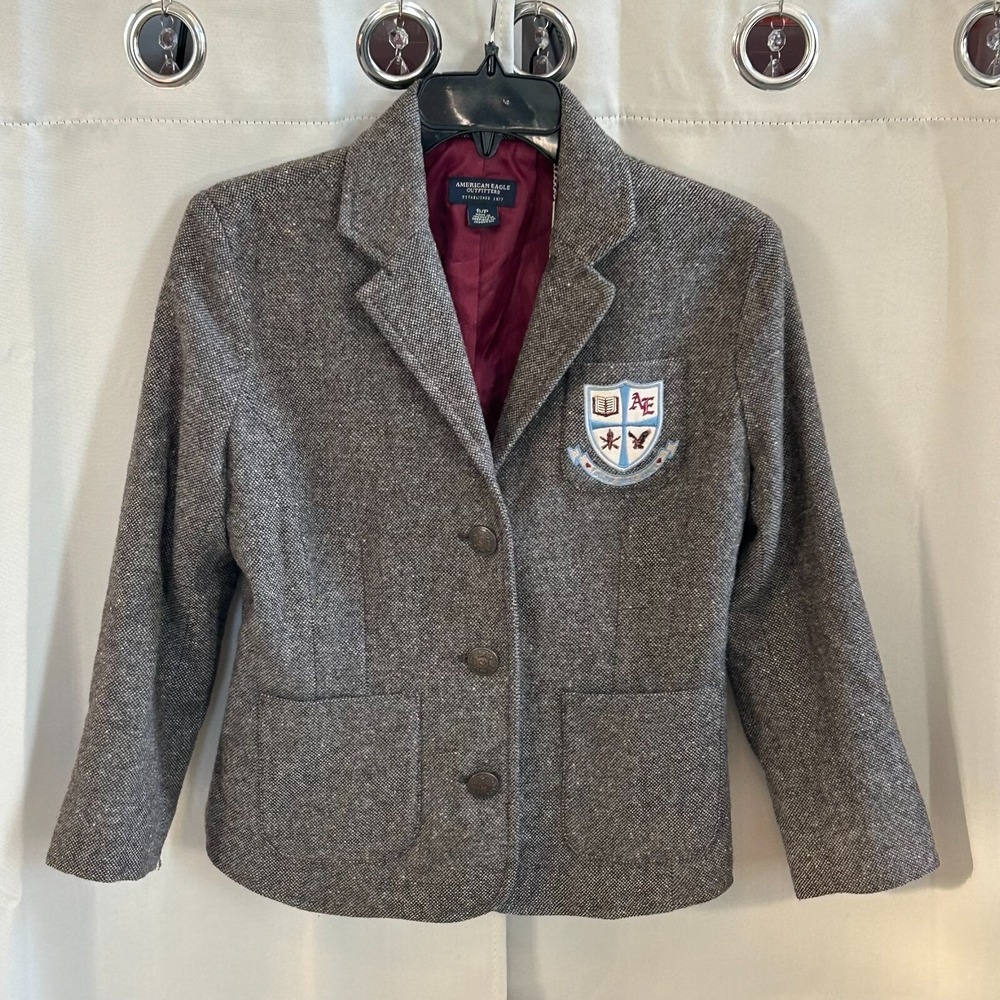American Eagle Blazer Small Wool Blend Wizard Dark Academia Y2K Tweed 16991x